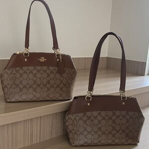 Coach Brooke Carryall Signature Monogram Tote Brown Leather Trim Satchel